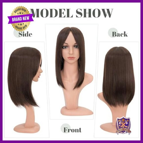 18 Inch Synthetic Hair Topper with Lace Base and Side Bangs